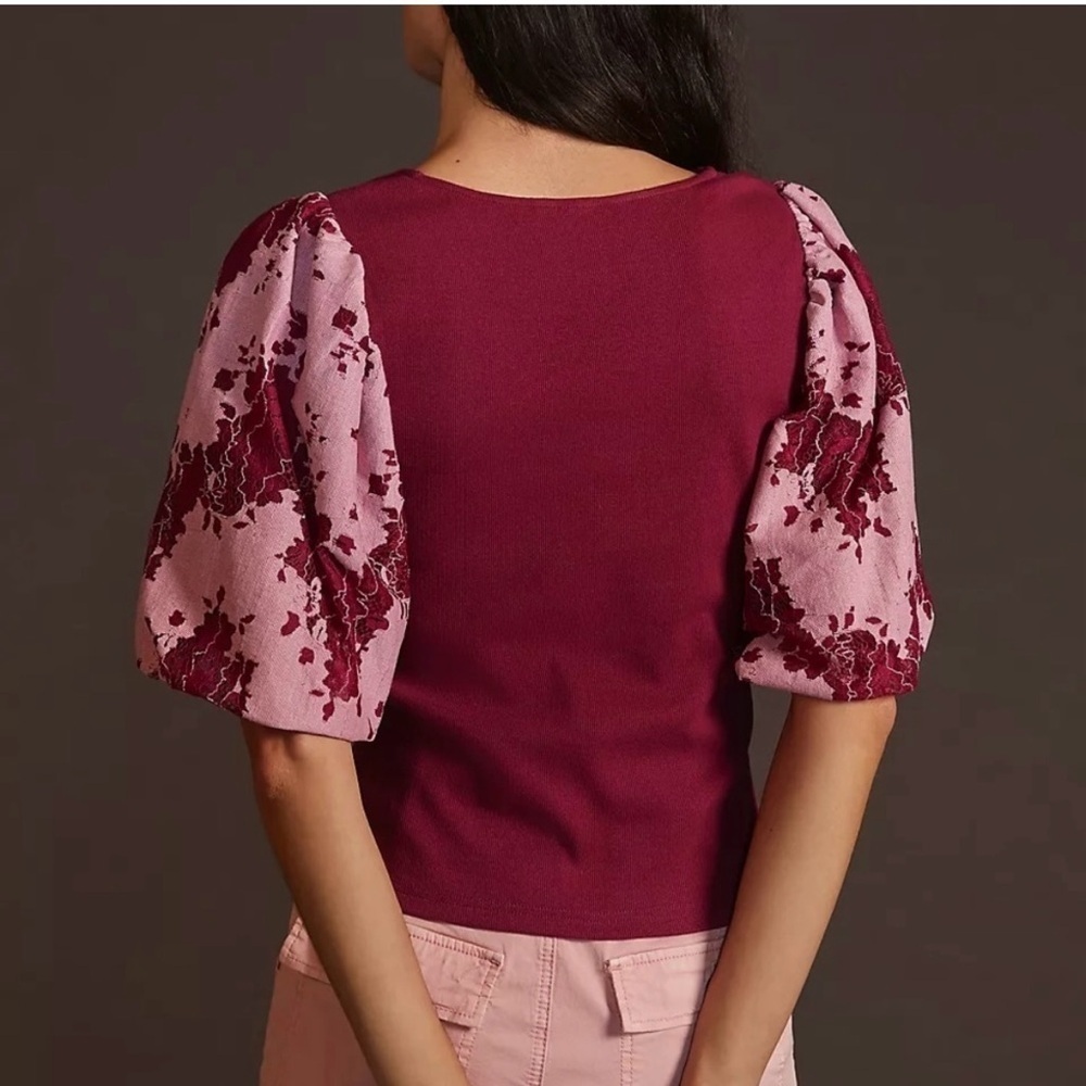 Anthropologie Dolan floral, plum, puff sleeve blouse in great condition! - Picture 5 of 6